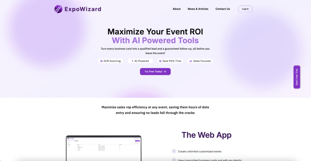 A screenshot showcasing the top part of the homepage on expowizard.com