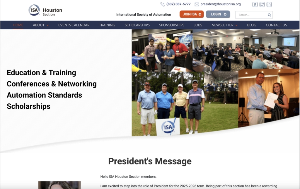 a screenshot showing the top of the home page of houstonisa.org