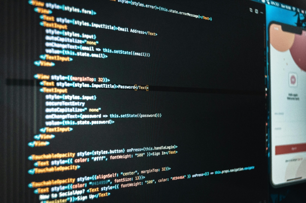 a screen showing lines of code that represent custom software development